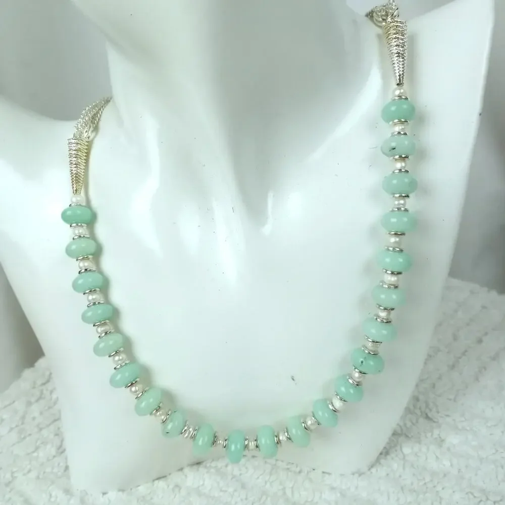 HANDMADE Gemstone & Pearl Necklace Earrings Set
